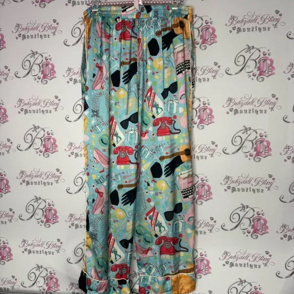 Karen mabon pants pj Colorful Cat Print Pajama Pants gummy bears pearls phone - Picture 3 of 16